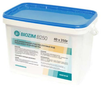 Биопрепарат для очистки сточных вод молочного производства BIOZIM B250 (ведро/10кг/40х250г)