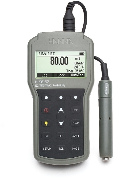 Влагозащищенный кондуктометр/TDS/NaCl-метр HANNA HI 98192 (EC/TDS/T) (0...1000 мСм/см)