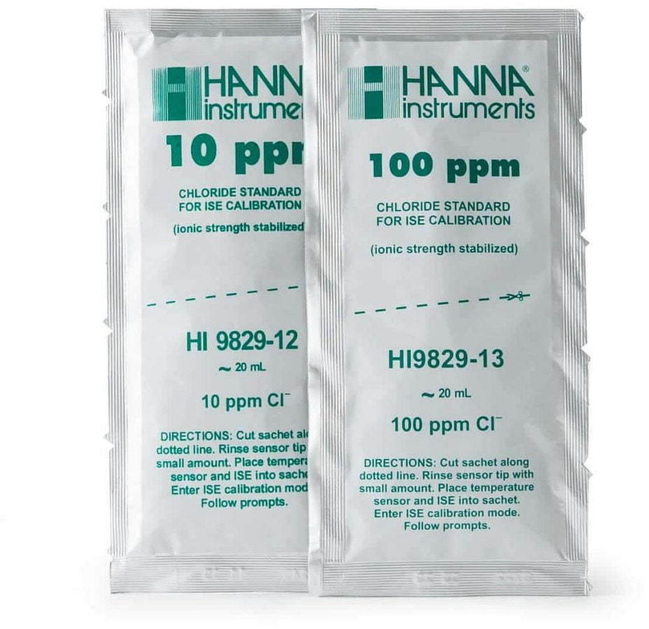 Калибровочные стандартные саше 10 и 100 ppm хлоридов HANNA HI9829-12/13 (10 x 25 мл)