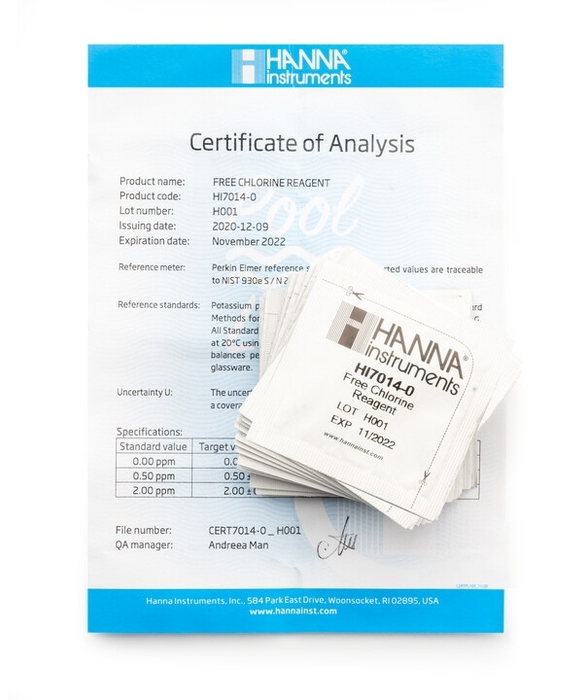 Набор реагентов на свободный хлор HANNA HI 7014-25 (25 тестов)