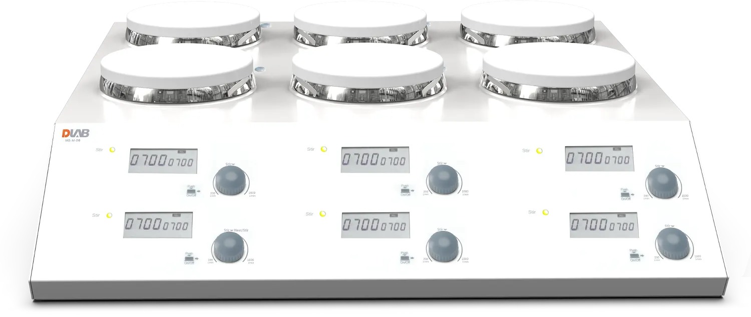 Мешалка магнитная многопозиционная DLAB MS-M-S6 (6 мест, 200-1500 об/мин)