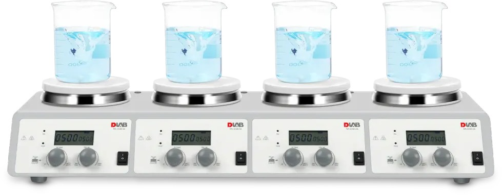 Цифровая магнитная мешалка с нагревом и ЖК-дисплеем на 4 места DLAB MS-H340-S4 (200-1500 об/мин)